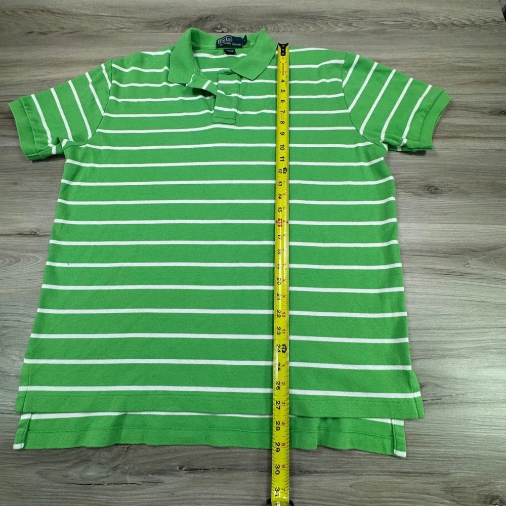 Polo Ralph Lauren Mens Green White Striped Short Sleeve Polo Shirt L Orange Pony